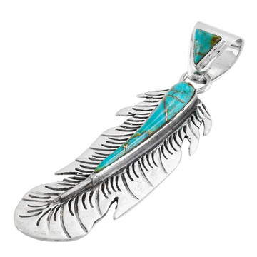 Matrix Turquoise Feather Pendant Sterling Silver P3350-C84