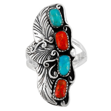 Turquoise & Coral Ring Sterling Silver R2591-SM-C85