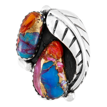 Rainbow Spiny Turquoise Ring Sterling Silver R2582-LG-C91 (LARGER style)