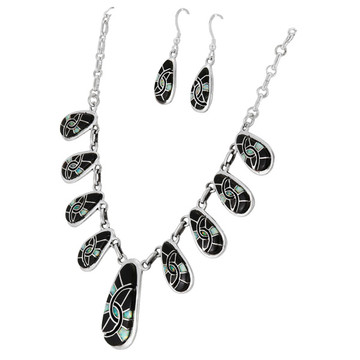 Black Shell Necklace & Earrings Set Sterling Silver NE6012-C27