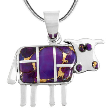 Cow Pendant Purple Turquoise Sterling Silver P3231-C07