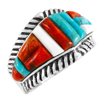 Turquoise & Coral Ring Sterling Silver R2543-C50