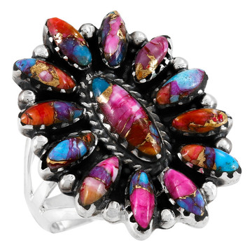 Rainbow Spiny Turquoise Ring Sterling Silver R2548-C91