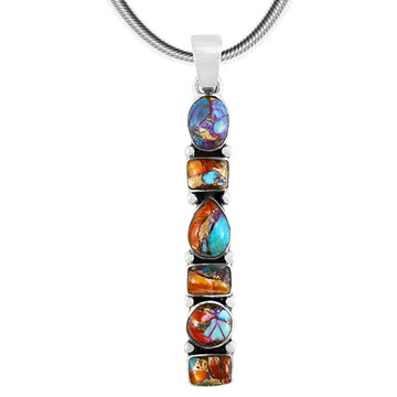 Rainbow Spiny Turquoise Pendant Sterling Silver P3140-C91