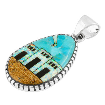 Ancient Village Turquoise Pendant Sterling Silver P3131-C43