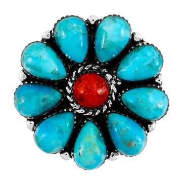 Turquoise & Coral Ring Sterling Silver R2612-C85