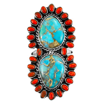 Turquoise & Coral Ring Sterling Silver R2617-C85