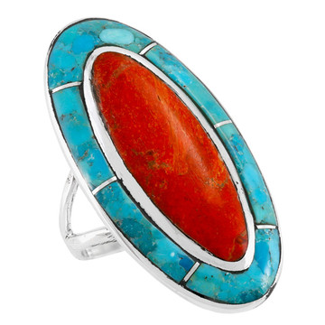 Turquoise & Coral Ring Sterling Silver R2618-C85