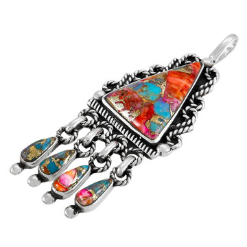 Rainbow Spiny Turquoise Pendant Sterling Silver P3351-C91
