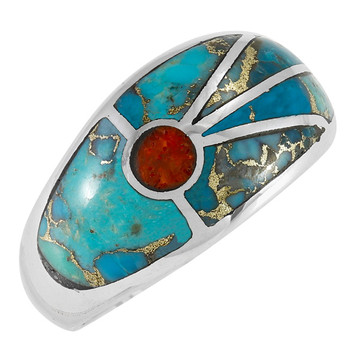 Matrix Turquoise & Coral Ring Sterling Silver R2390-C86
