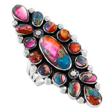 Rainbow Spiny Turquoise Ring Sterling Silver R2283-C91