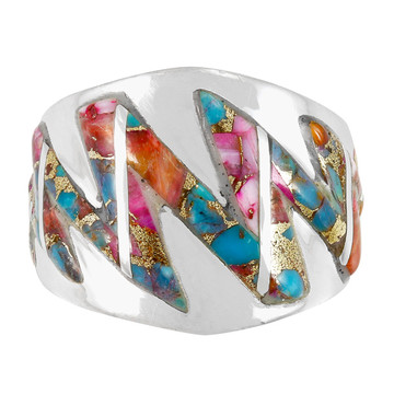 Rainbow Spiny Turquoise Ring Sterling Silver R2620-C91