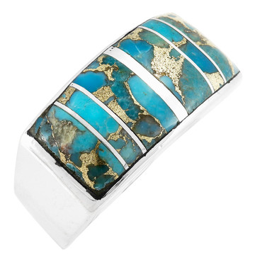 Matrix Turquoise Ring Sterling Silver R2570-C84 (Unisex, Sizes 6-13)