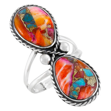 Rainbow Spiny Turquoise Ring Sterling Silver R2621-C91