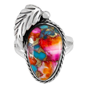 Rainbow Spiny Turquoise Ring Sterling Silver R2623-C91