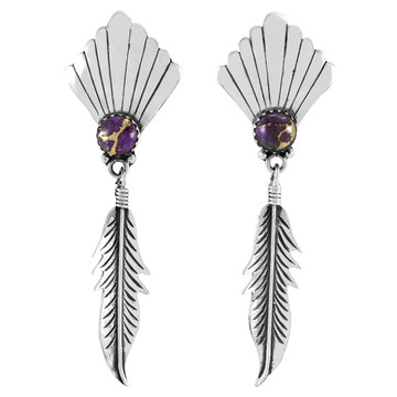Purple Turquoise Feather Earrings Sterling Silver E1476-C77