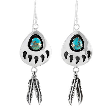 Matrix Turquoise Bear Paw Feather Earrings Sterling Silver E1485-C84 (Size Options)