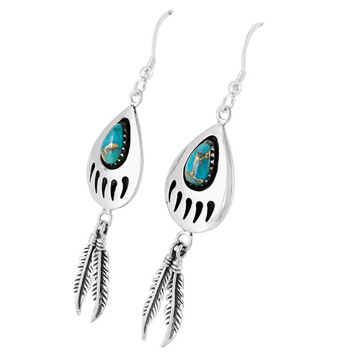 Matrix Turquoise Bear Paw Feather Earrings Sterling Silver E1485-C84 (Size Options)