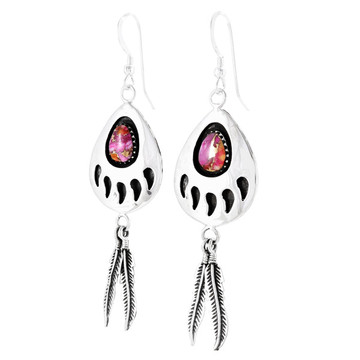 Plum Spiny Bear Paw Feather Earrings Sterling Silver E1485-C92 (Size Options)