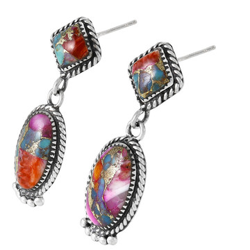 Rainbow Spiny Turquoise Earrings Sterling Silver E1492-C91