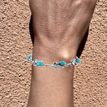 Turquoise Link Bracelet Sterling Silver B5639-C75