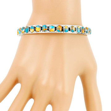Spiny Turquoise Bangle Bracelet Sterling Silver B5551B-C89