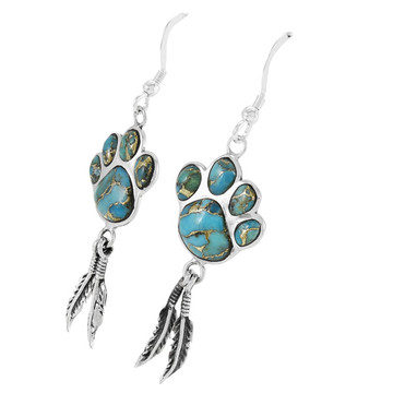 Matrix Turquoise Paw Feather Drop Earrings Sterling Silver E1495-C84