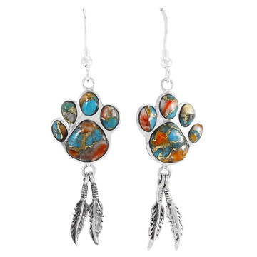 Spiny Turquoise Paw Feather Earrings Sterling Silver E1495-C89