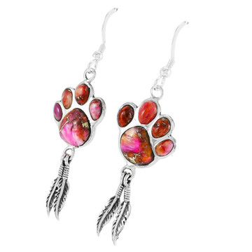 Plum Spiny Paw Feather Earrings Sterling Silver E1495-C92