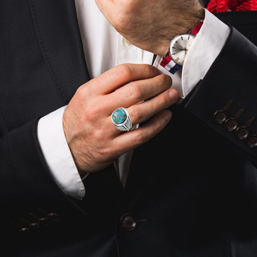 Men's Matrix Turquoise Ring Sterling Silver R2633-C84 (Sizes 9-13)