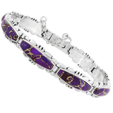 Purple Turquoise Link Bracelet Sterling Silver B5516-C77B