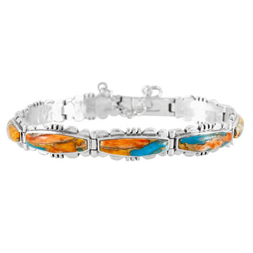 Spiny Turquoise Link Bracelet Sterling Silver B5516-C89B