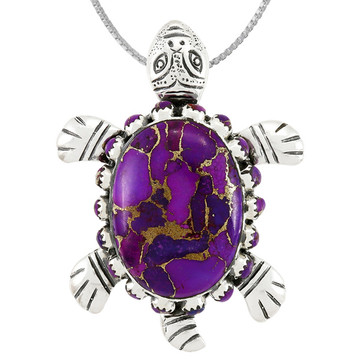 Purple Turquoise Turtle Pendant Sterling Silver P3342-C77