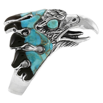 Men's Eagle Matrix Turquoise Ring Sterling Silver R2638-C84 (Sizes 9-13)