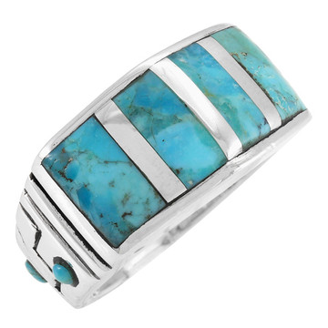 Men's Turquoise Ring Sterling Silver R2642-C05 (Sizes 9-13)