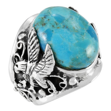 Men's Eagle Turquoise Ring Sterling Silver R2627-C75 (Sizes 9-13)