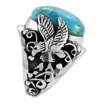 Men's Eagle Turquoise Ring Sterling Silver R2627-C75 (Sizes 9-13)