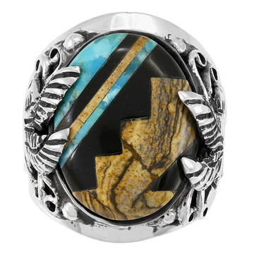 Men's Eagle Multi Gem Ring Sterling Silver R2627-C04 (Sizes 9-13)