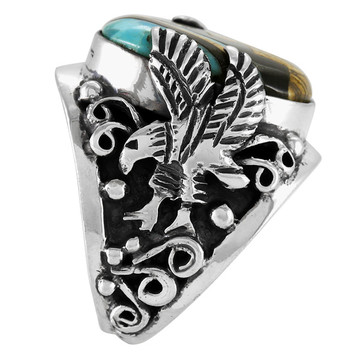 Men's Eagle Multi Gem Ring Sterling Silver R2627-C04 (Sizes 9-13)