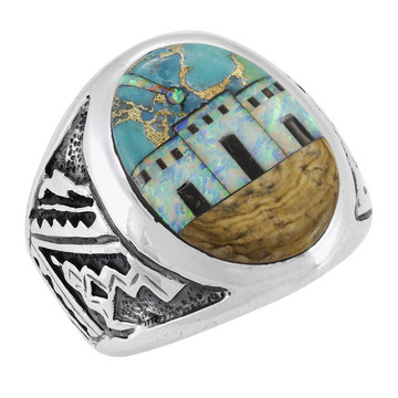 Men's Multi Gem Ring Sterling Silver R2644-C44 (Sizes 9-13)