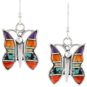 Sterling Silver Butterfly Earrings Multi Gemstones E1089-C01