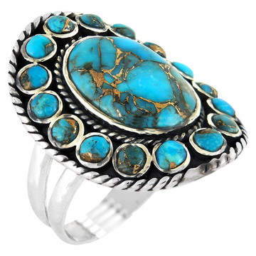 Flower Ring Sterling Silver Matrix Turquoise R2031-C84