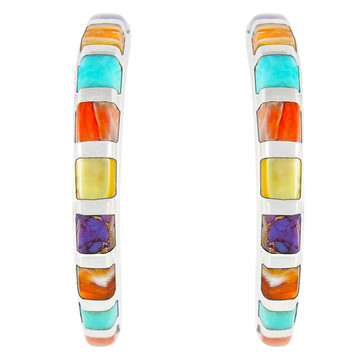 Sterling Silver Hoop Earrings Multi Gemstones E1122-C01