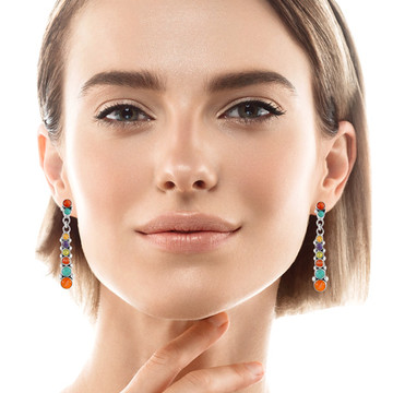 Sterling Silver Earrings Multi Gemstones E1126-C01