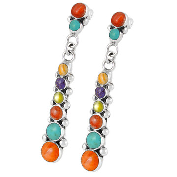 Sterling Silver Earrings Multi Gemstones E1126-C01