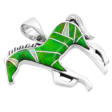 Horse Jewelry Pendant Sterling Silver Green Turquoise P3049-SM-C22