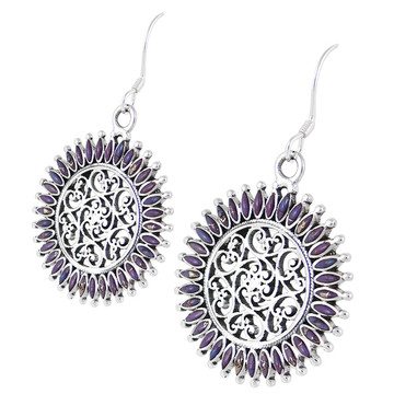 Sterling Silver Flower Earrings Purple Turquoise E1138-C77