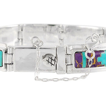 Multi Gemstone Link Bracelet Sterling Silver B5520-C00