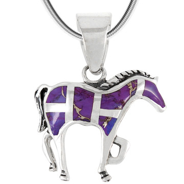 Sterling Silver Horse Pendant Purple Turquoise P3109-C07