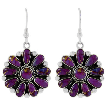 Sterling Silver Flower Earrings Purple Turquoise E1112-C77